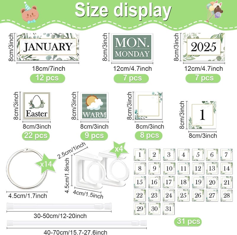 EggSun 96 Cards Classroom Bulletin Board Decorations Set for Teachers,Flip Calendar with Holder for Classroom,Adjustable Calendar,Preschool Elementary Home Decor Supplies（Greenery） - Image 3